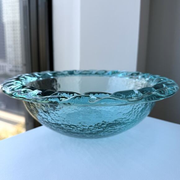 Fire and Light Recycled Glass Aqua Blue Bowl 9 1/2" Arcata, California Vintage - Picture 1 of 9